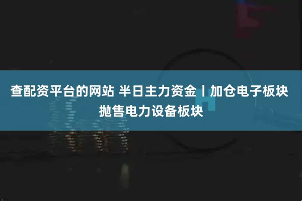 查配资平台的网站 半日主力资金丨加仓电子板块 抛售电力设备板块